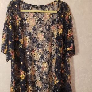 Sweet Rain Navy Floral Lace Kimono Top